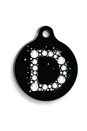 Taşlı D Harfi Yuvarlak Kedi ve Köpek Künyesi Large: 3,8 cm.