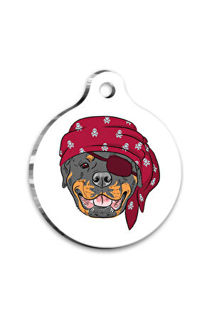 Tasarım Korsan Rottweiler Yuvarlak Köpek Künyesi Medium 3 cm