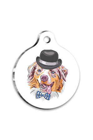 İllüstrasyon Australian Shepherd Yuvarlak Köpek Künyesi Small 2,5 cm