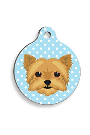 Yorkshire Terrier Mavi Puantiyeli Yuvarlak Köpek Künyesi