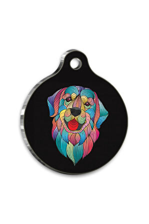 Illüstrasyon Golden Retriever 2 Yuvarlak Köpek Künyesi