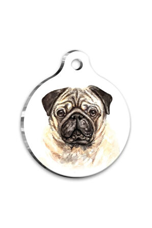 Suluboya Pug Yuvarlak Köpek Künyesi Small 2,5 cm