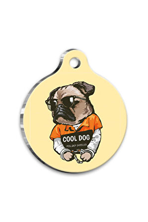 İllüstrasyon Pug Yuvarlak Köpek Künyesi Medium 3 cm