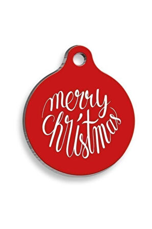 Christmas Serisi Merry Christmas Red Yuvarlak Kedi ve Köpek Künyesi