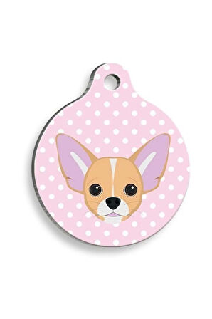 Chihuahua Pembe Puantiyeli Yuvarlak Köpek Künyesi Large: 3,8 cm.