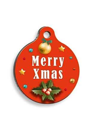 Christmas Serisi Merry Xmas Red Party Yuvarlak Kedi ve Köpek Künyesi