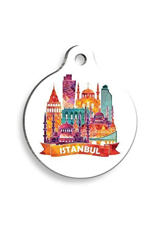 İstanbul Şehri Yuvarlak Kedi ve Köpek Künyesi Medium: 3 cm.