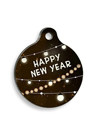 Christmas Serisi Brown Happy New Year Yuvarlak Kedi ve Köpek Künyesi Small: 2,5 cm.