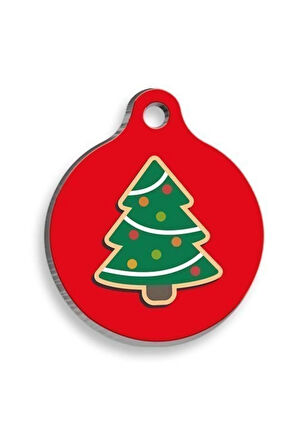 Christmas Serisi Merry Christmas Tree Red Yuvarlak Kedi ve Köpek Künyesi Medium: 3 cm.