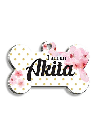 Akita Çiçekli Kemik Şekilli Köpek Künyesi Small 2,1 x 3,1 cm
