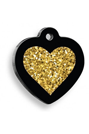 Kalp Altın Işıltılı Siyah Kalp Şekilli Kedi Köpek Künyesi