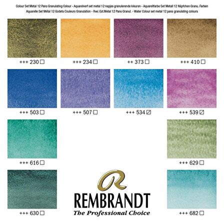 Rembrandt 12 RENK TABLET SULU BOYA SETİ - METAL KUTU (GRANULATED)