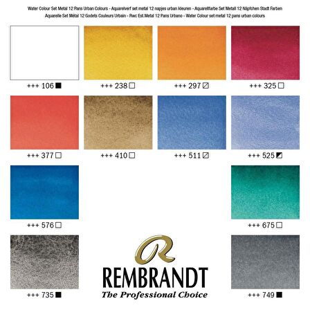 Rembrandt 12 RENK TABLET SULU BOYA SETİ - METAL KUTU (URBAN CITYSCAPE)