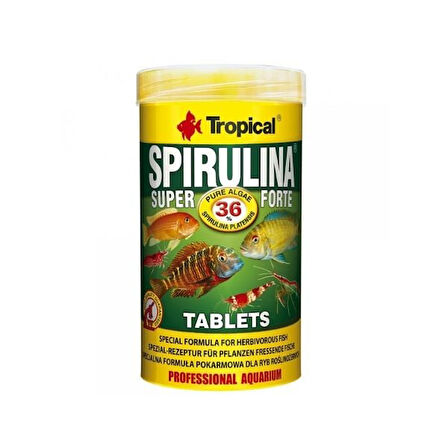 Tropical Spirulina Süper Forte Tablet Yoğun Spirulina İçerikli Tablet Balık Yemi 50 Ml 36 Gr