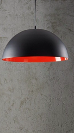 Retro Parlak Siyah Içi Kırmızı Metal Sarkıt Avize 40 Cm