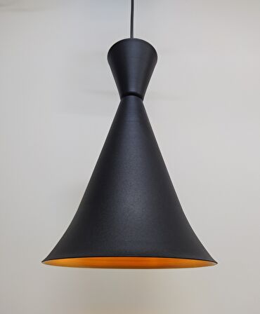 Retro Metal Sarkıt Avize Rustik Tekli Sarkıt Siyah İçi Sarı Cafe Mutfak Aydınlatma