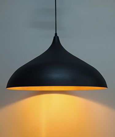 Retro Metal Sarkıt Avize Rustik Tekli Sarkıt Siyah İçi Sarı 43 cm