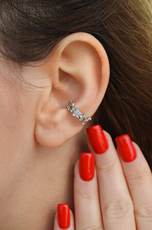 Sıra Yıldızlı Earcuff Sıkıştırma Kıkırdak Küpesi Yıldızlı