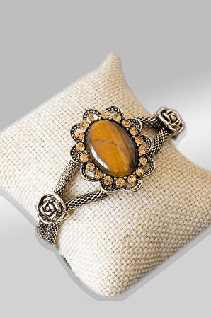 Sertifikalı Tilki Kuyruğu Kelebek Model Kaplan Gözü Taşı Bileklik - Ayarlamalı