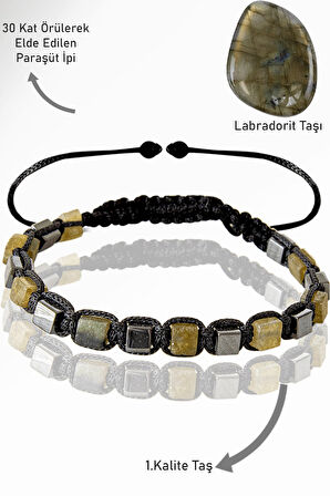 Sertifikalı Küp Model Terahertz - Labradorit Taşı Bileklik - Ayarlamalı