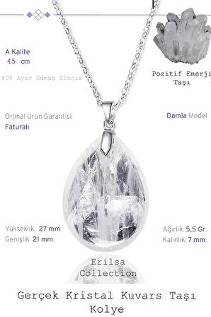 Sertifikalı Damla Model Kristal Kuvars Taşı Kolye (GÜMÜŞ APARATLI)
