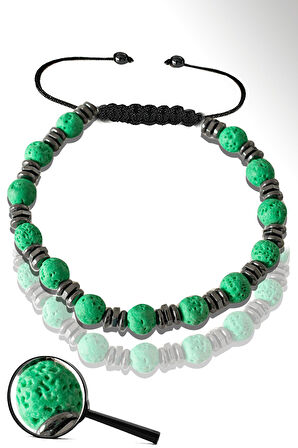 Sertifikalı Hematitli Yeşil Volkanik Lav Taşı Bileklik - Yanardağ Taşı