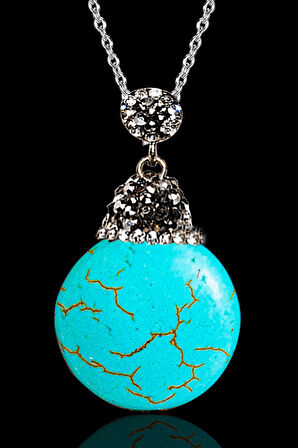 Sertifikalı XL Zirkon Taşlı Para Model Firuze Taşı Kolye (Turkuaz Taşı)