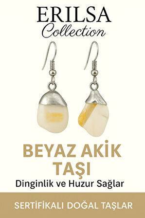 Sertifikalı Beyaz Akik Taşı Küpe – Saflık, Huzur ve Ruhsal Denge Taşı