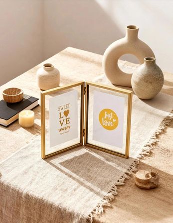 İKİLİ GOLD KENARLI METAL ÇERÇEVE ÖNÜ CAMLI  25*20 CM