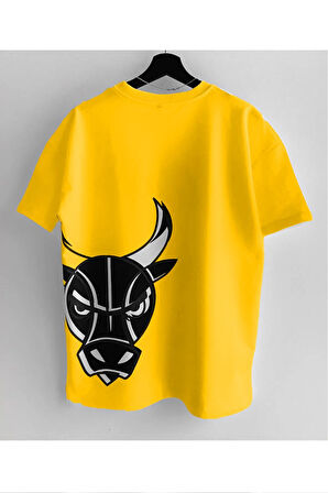 Erkek Oversize Desenli %100 Pamuk Bisiklet Yaka Kısa Kollu T-shirt Bulss