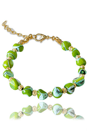 Sertifikalı Amorf Model Yeşil Sedef Taşı Bileklik - Ayarlamalı