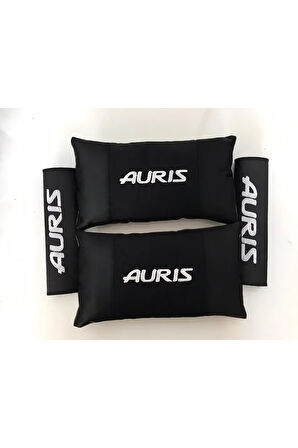 Toyota Auris Nakışlı Deri 1 Çift Boyun Yastık Ve 1 Çift Kemer Pedi