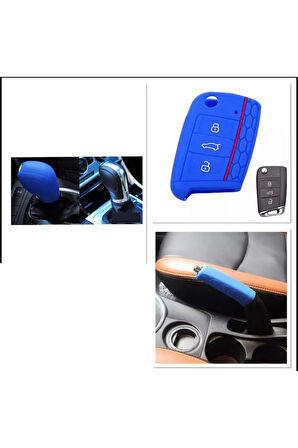Leon Golf Passat Polo Ibiza 3lü Set Anahtar Dsg Ve El Fren Silikon Koruma Kılıfı Mavi Set