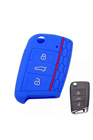 Leon Golf Passat Polo Ibiza 3lü Set Anahtar Dsg Ve El Fren Silikon Koruma Kılıfı Mavi Set