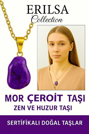 Sertifikalı Ham İşlenmemiş Mor Çeroit Taşı Kolye – Ruhsal Şifa, Denge ve Dönüşüm Taşı