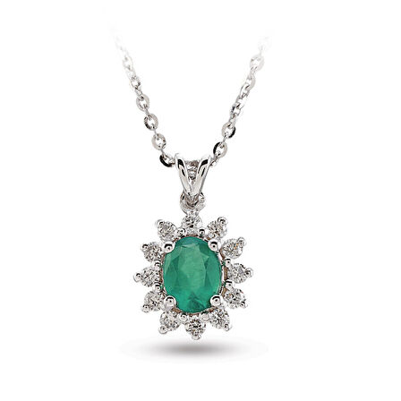 0.45 Ct Pırlanta Zümrüt Taşlı Kolye RTKL29