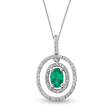 1.00 Ct Pırlanta Zümrüt Taşlı Kolye RTKL44