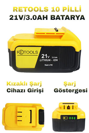 RETOOLS 10 PİLLİ BATARYA 21V/3.0AH SARI