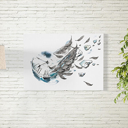 Saat ve Kuş Kanatları Çizim Poster 35X50 CM