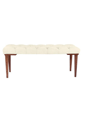 Gazzini Classic Retro Gürgen Ayak Chester Model Kapitoneli Beyaz Puf Bench - Ceviz Ayak