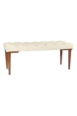 Gazzini Classic Retro Gürgen Ayak Chester Model Kapitoneli Beyaz Puf Bench - Ceviz Ayak
