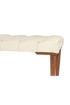 Gazzini Classic Retro Gürgen Ayak Chester Model Kapitoneli Beyaz Puf Bench - Ceviz Ayak