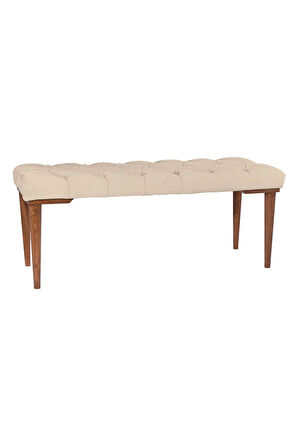 Gazzini Classic Retro Gürgen Ayak Chester Model Kapitoneli Krem Puf Bench - Ceviz Ayak