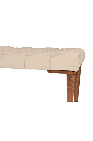 Gazzini Classic Retro Gürgen Ayak Chester Model Kapitoneli Krem Puf Bench - Ceviz Ayak