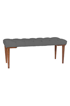 Gazzini Classic Retro Gürgen Ayak Chester Model Kapitoneli Gri Puf Bench - Ceviz Ayak