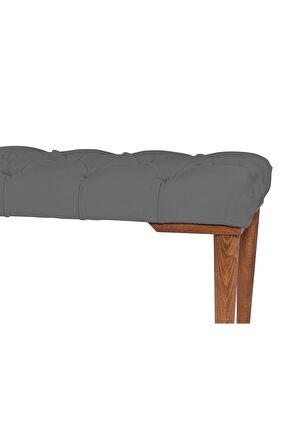 Gazzini Classic Retro Gürgen Ayak Chester Model Kapitoneli Gri Puf Bench - Ceviz Ayak