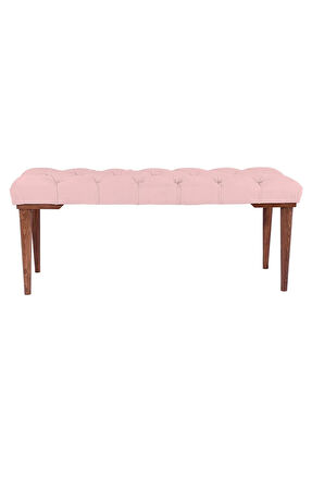 Gazzini Classic Retro Gürgen Ayak Chester Model Kapitoneli Pembe Puf Bench - Ceviz Ayak