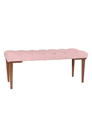Gazzini Classic Retro Gürgen Ayak Chester Model Kapitoneli Pembe Puf Bench - Ceviz Ayak
