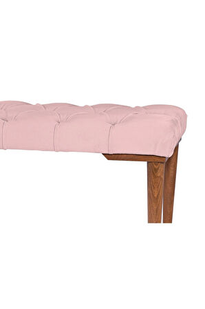 Gazzini Classic Retro Gürgen Ayak Chester Model Kapitoneli Pembe Puf Bench - Ceviz Ayak