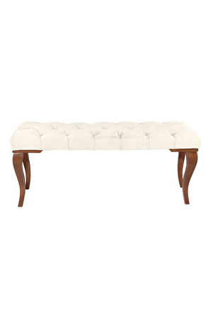 Gazzini Classic Lükens Gürgen Ayak Chester Model Kapitoneli Beyaz Puf Bench - Ceviz Ayak